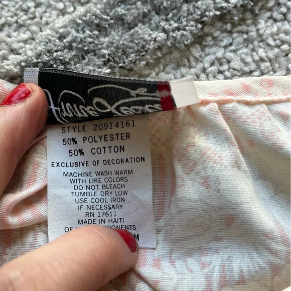 Vintage Ann Leslie white pink floral dress button snap knee length tiered medium - Picture 9 of 13